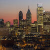The Philadelphia skyline at sunset.