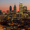 the Philadelphia skyline at night.