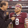 Football player Tyler Matakevich being interviewed by sports network ESPN.