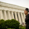 Temple graduate Jamira Burley standing in front of the Lincoln Memorial.