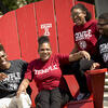 A family sitting together on a TU Big Chair.