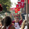 Students gathering on campus for a pep rally