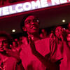 New Temple students clap during a post-Convocation pep rally