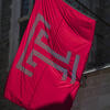 Temple flag flying on campus.