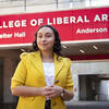 Image of Paige Hill outside of College of Liberal Arts at Temple