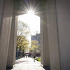 Under the bell tower pictured.