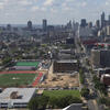 The new sports complex and the Philadelphia skyline, as seen from the top of Morgan Hall.