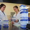 Engineering researchers handling test tubes in a lab.