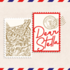 An illustration of two postage stamps, one with Stella the Owl and one that reads Dear Stella.