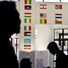 Intenational flags hang in the Howard Gittis Student Center
