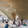 A rendering of the interior of the new library featuring large windows.