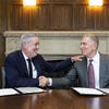 President Fry and Michael Spolan at a gift signing.