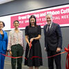 Jodi Bailey Accavallo cutting the ribbon at the Essential Needs Hub alongside Temple President John Fry, Alexis Gonsalves and Valerie Arkoosh
