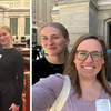 Left to right: Madison Kerney and Erica Breitbarth inside Philadelphia City Hall; Madison Kerney, Erica Breitbarth and Joe Willard outside City Hall.