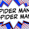Text that says Spider-Man on a comic-styled background.
