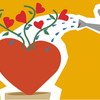 An illustration of a self-care watering can pouring onto a growing heart.