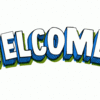 the word welcome in huge stenciled letters