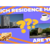 two residence halls, a crepe, a cup of coffee and three question marks