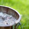 A bucket being filled with water from a well.