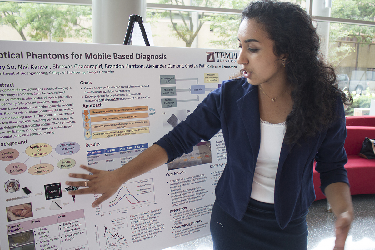 student presenting research
