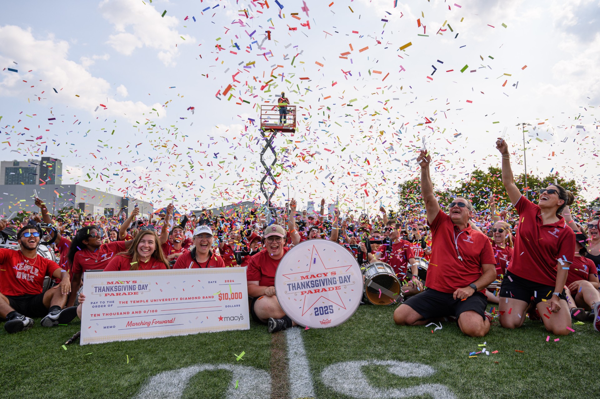 The Diamond Marching Band looking happy amid confetti